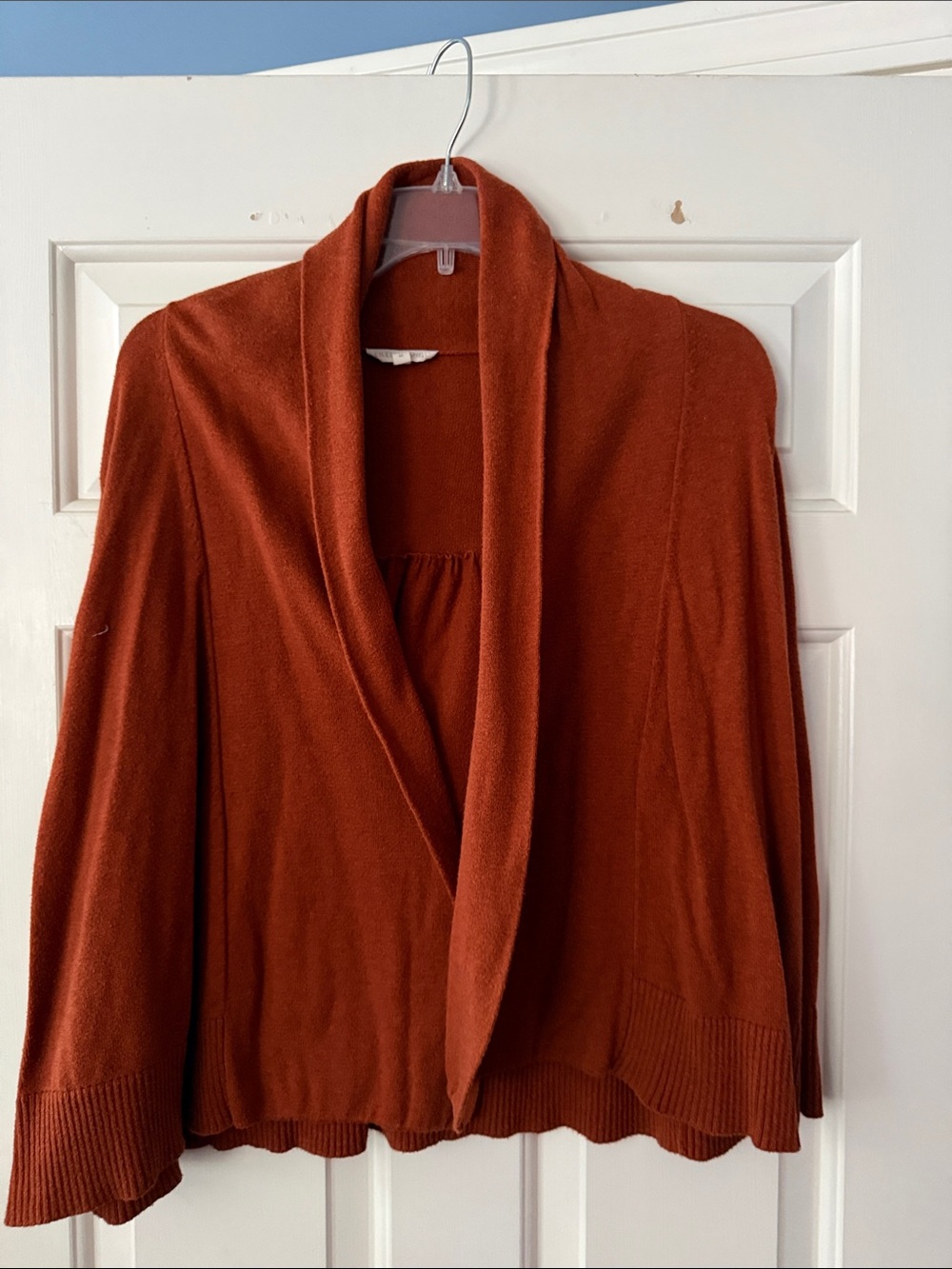Women's Rust Shawl Collar Open Cardigan Sweater by Eileen Fisher in size Medium